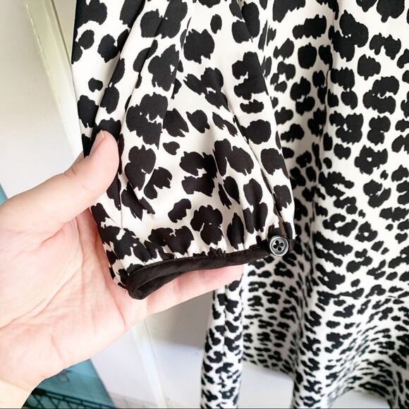 LOFT Wild Cat Flippy Bias Ruffle Dress Animal Print Dress NWT Black White Size 8 - Picture 4 of 11